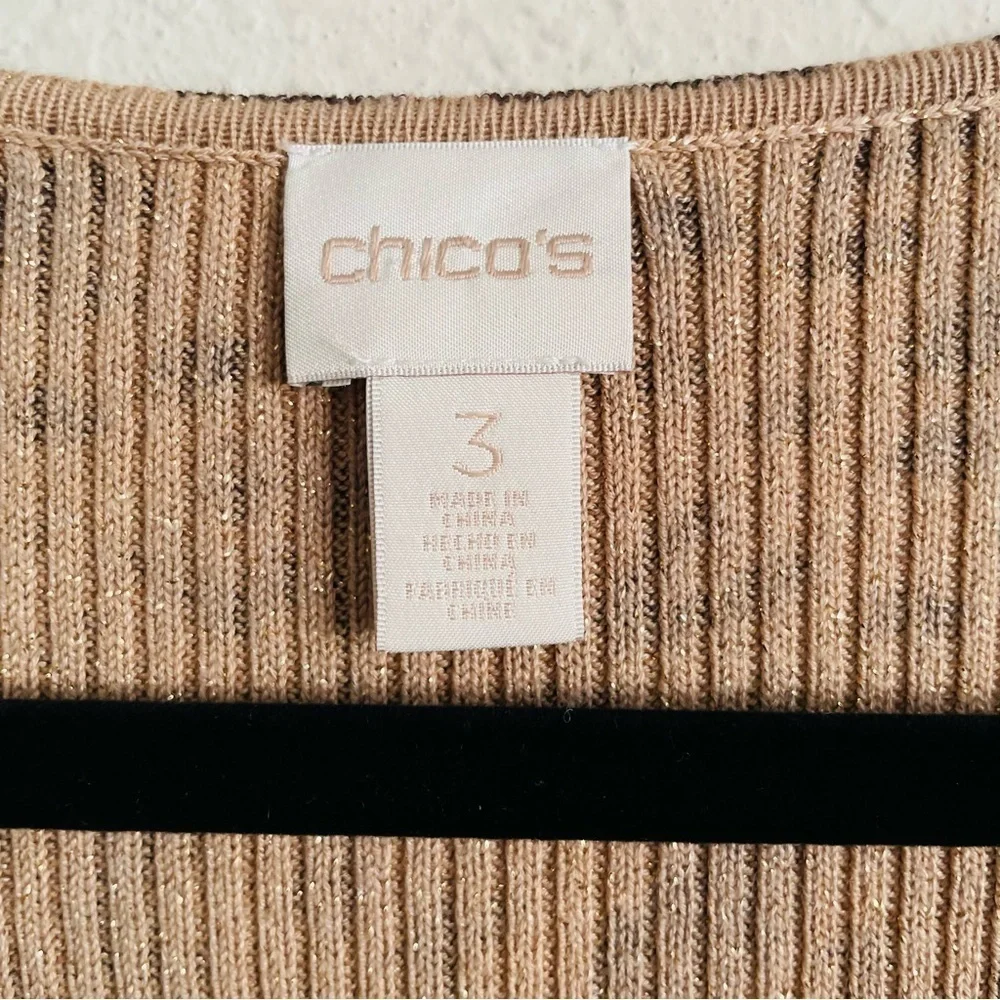 Chico’s cheetah sweater top size 3 Large ribbed sequin stretchy sophisticated - Picture 9 of 9